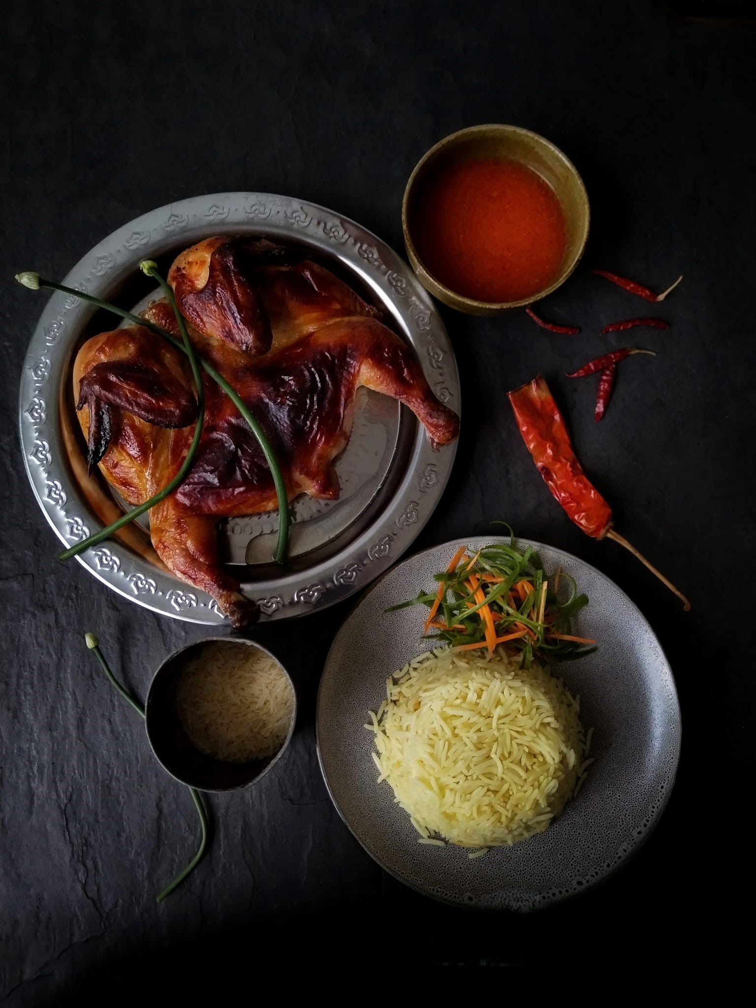 Rice and roasted chicken